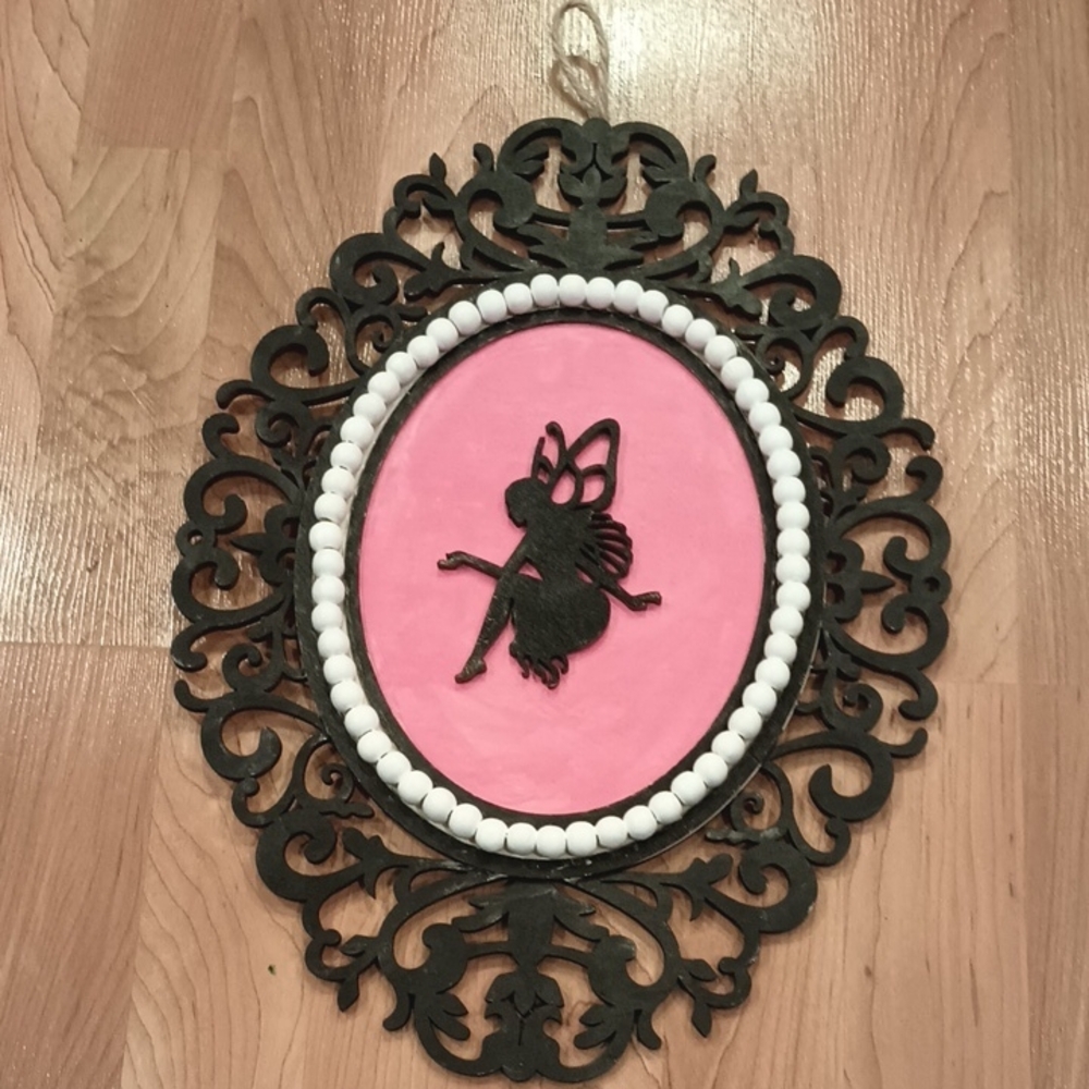 Hand Crafted Pink and Black Fairy Wall Art